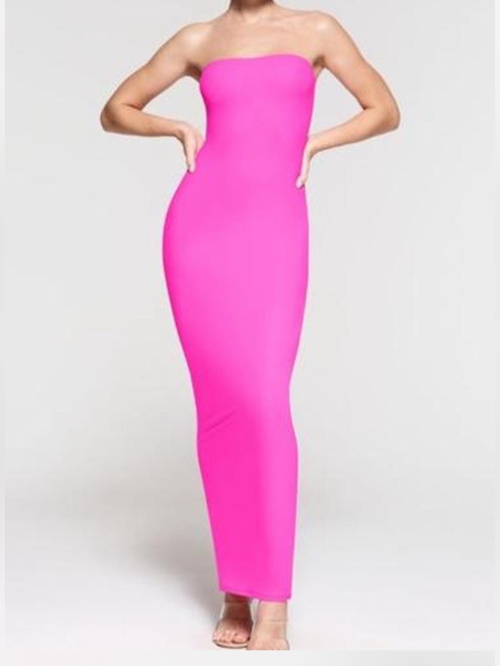 SKIMS Strapless Maxi Dress in Neon Pink